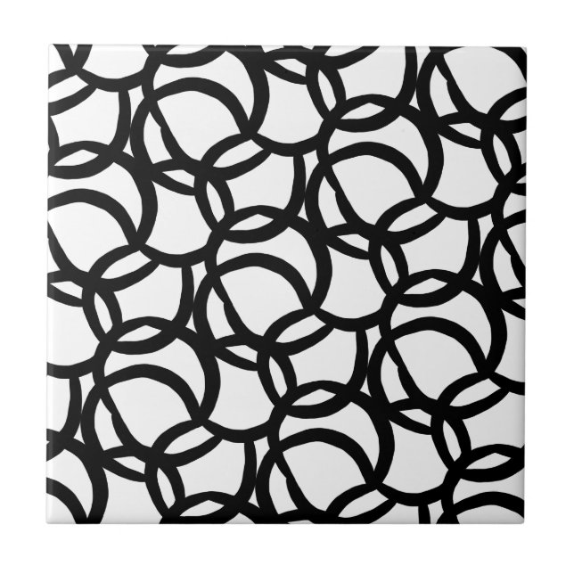 Modern Abstract Black and White Pattern Ceramic Tile (Front)