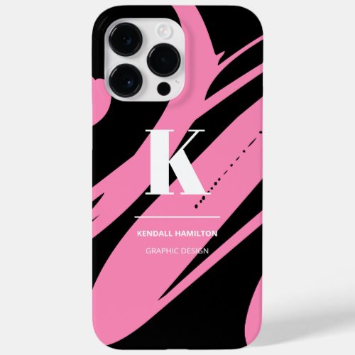 Modern Abstract Black and White Pink Monogram Case_Mate iPhone 14 Pro Max Case
