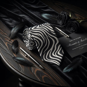 Modern Abstract Black and White Wavy Zebra Stripe Neck Tie