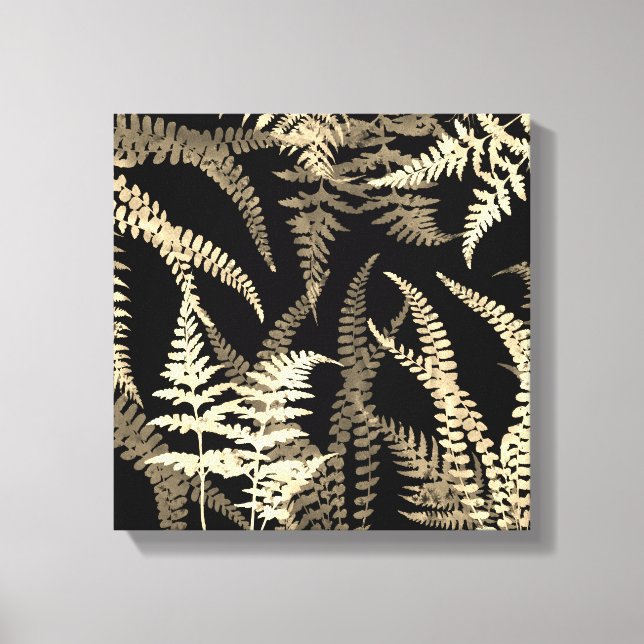 Modern Abstract Black Beige Fern Canvas Print (Front)