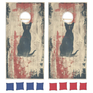 Modern Abstract Black Cat Silhouette Cornhole Set