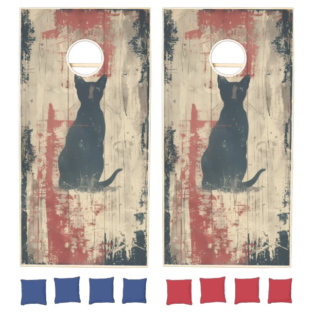 Modern Abstract Black Cat Silhouette Cornhole Set (Set)