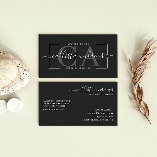 Modern Abstract Black Earth Tone Signature Script Business Card
