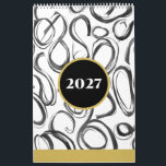 Modern Abstract Black Gold 2027 Wall Calendar<br><div class="desc">Stay organized in style with this modern abstract 2027 wall calendar featuring elegant, flowing brushstroke loops in charcoal gray on a crisp white background. A bold black circle with metallic gold accents adds a touch of contemporary sophistication, making this calendar both functional and decorative. Perfect for modern homes, offices, studios,...</div>