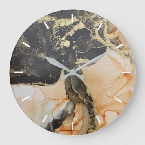 Modern Abstract Black Gold Apricot Without Numbers Large Clock