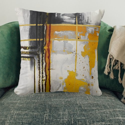 Modern Abstract Black Gold Luxury Chic Watercolor Throw Pillow