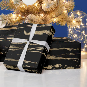 Modern Abstract Black Gold Marble Wrapping Paper