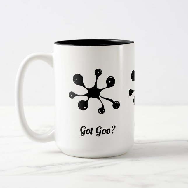 Modern abstract black goo stain Two-Tone coffee mug (Left)