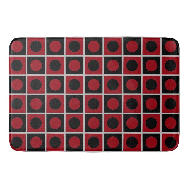 Modern Abstract Black Gray and Red Bath Mat (Front)