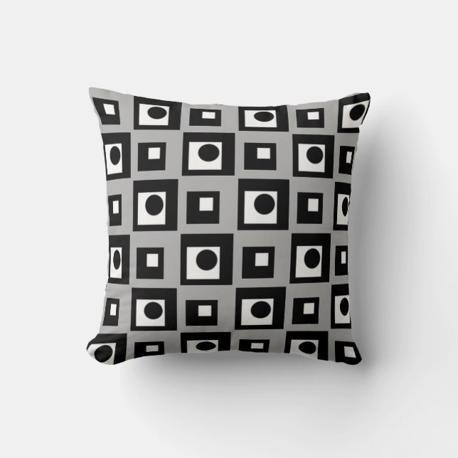 Modern Abstract Black Gray & White Throw Pillow (Front)