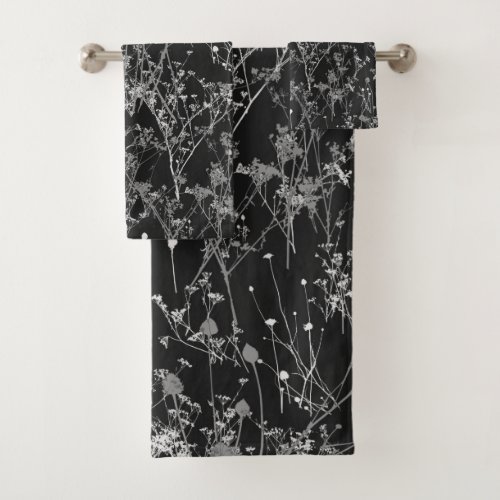 Modern Abstract Black Gray Wildflowers  Bath Towel Set