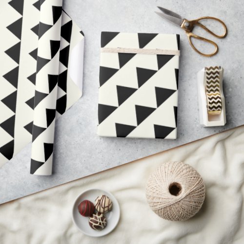 Modern Abstract Black Ivory Triangle Geometric  Wrapping Paper