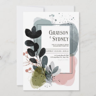 Modern Abstract Black Leaf Watercolor Wedding Invitation