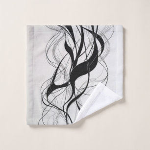 modern abstract Black lines on white Patterns  Bath Towel Set