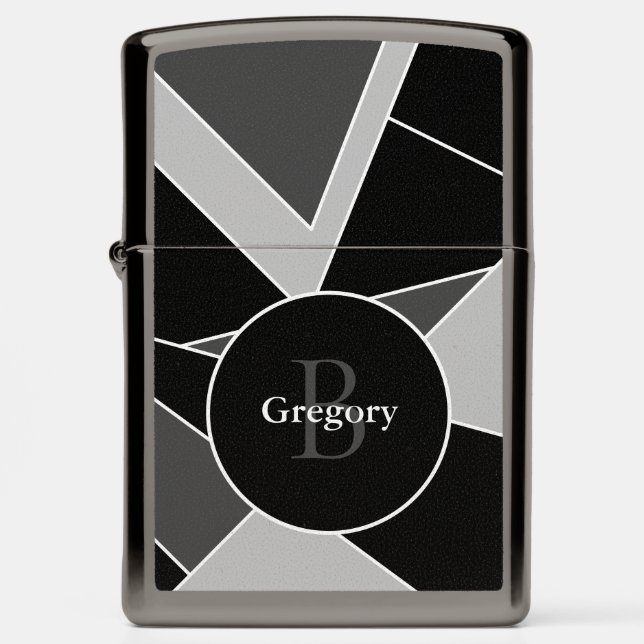Modern Abstract Black Masculine Monogram Custom Zippo Lighter (Front)