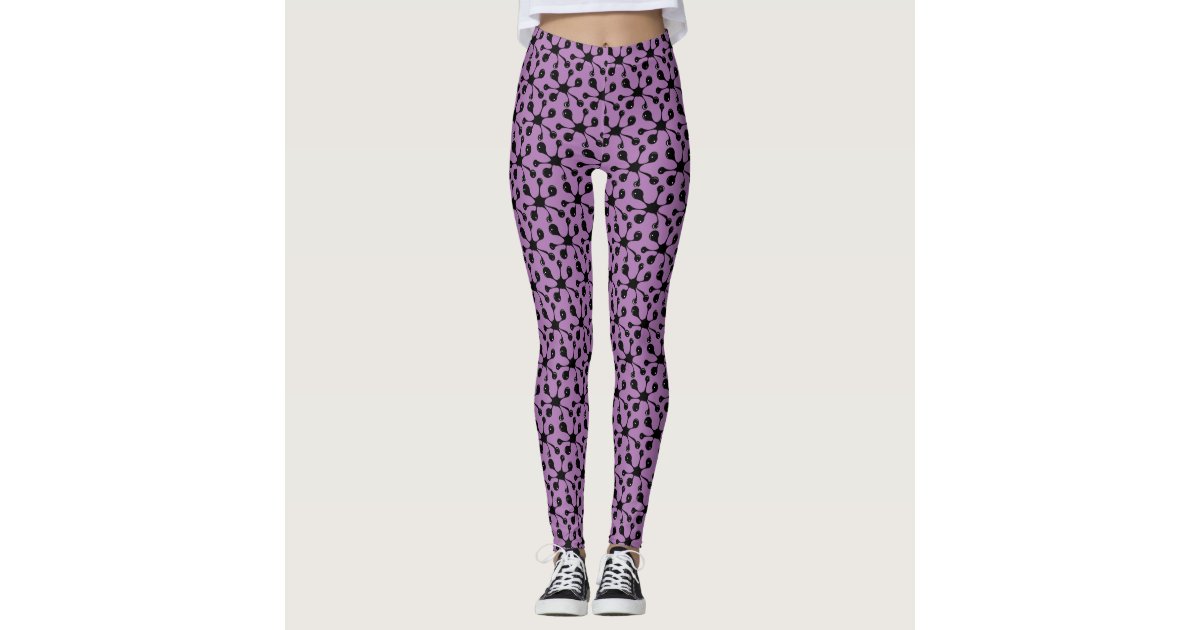 Modern abstract black pattern on violet leggings | Zazzle