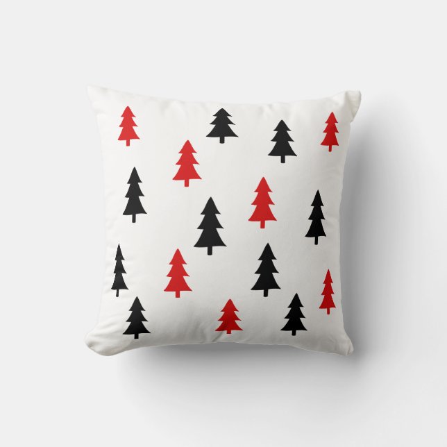 Modern abstract black red trees Scandinavian style Throw Pillow (Front)