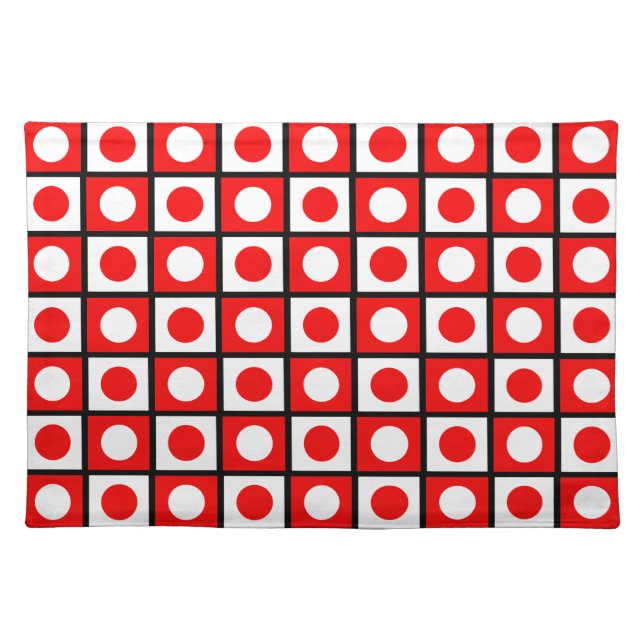 Modern Abstract Black Red & White Cloth Placemat (Front)