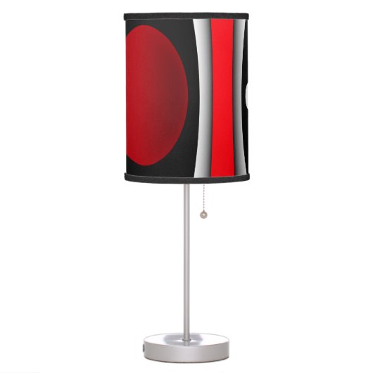 Modern abstract black, red, white table lamp (Left)