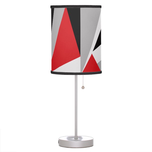 Modern abstract black, red, white table lamp (Left)