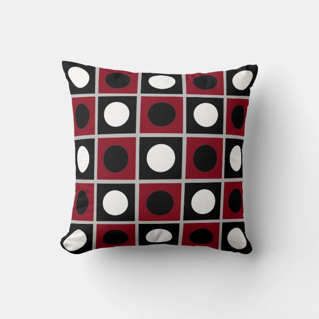 Modern Abstract Black Red & White Throw Pillow (Front)
