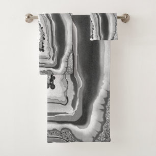 Modern Abstract Black White Agate Geode Gemstone Bath Towel Set