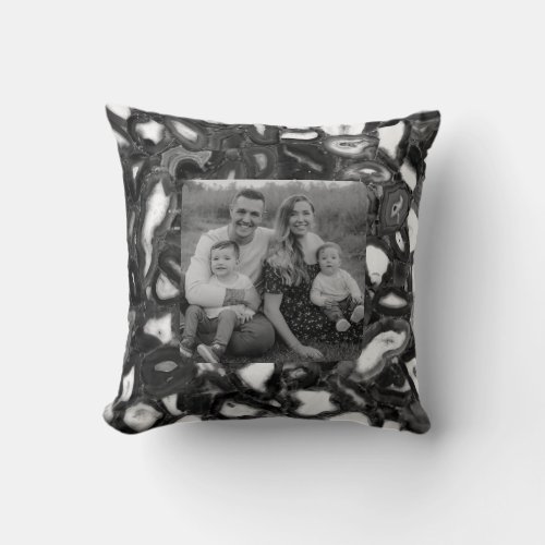 Modern Abstract Black White agates geode Throw Pillow