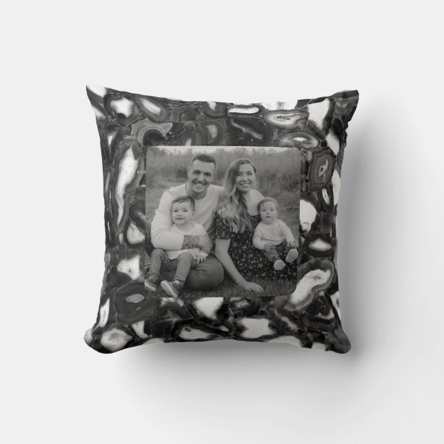 Modern Abstract Black White agates geode Throw Pillow (Front)