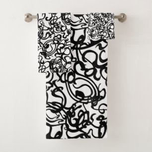 Modern Abstract Black White Bath Towel Set