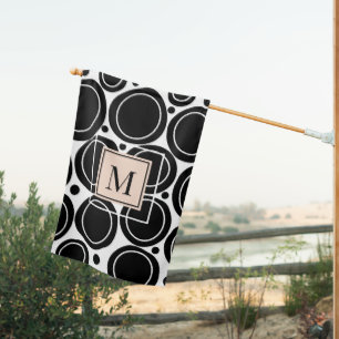 Modern Abstract Black White Blush Pink Monogram  House Flag