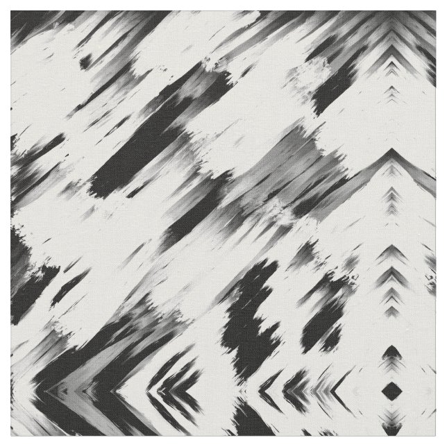 Modern Abstract Black White Brushstroke Art Fabric (Close Up)