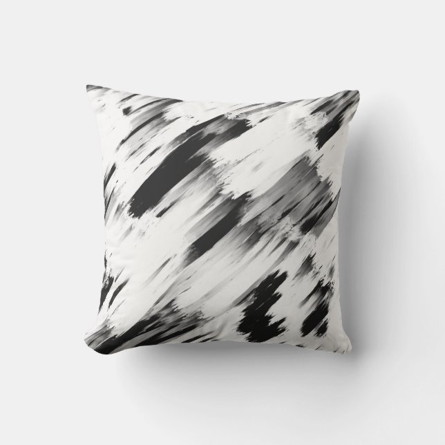 Modern Abstract Black White Brushstroke Art Outdoor Pillow (Front)