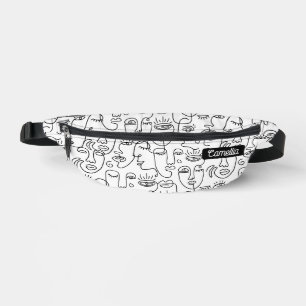Modern Abstract Black White Face Line Pattern Fanny Pack