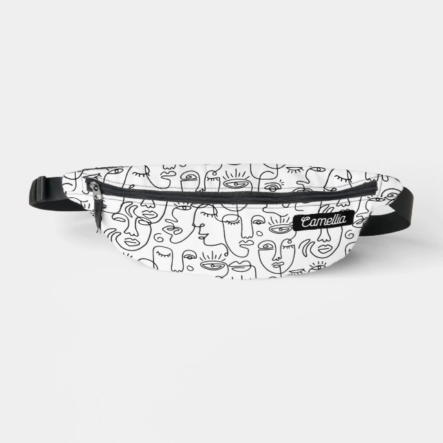 Modern Abstract Black White Face Line Pattern Fanny Pack (Front)