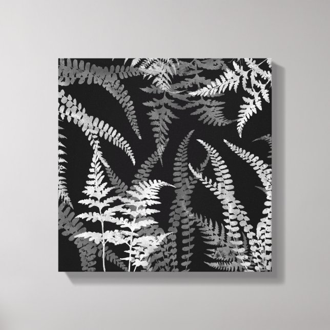 Modern Abstract Black White Fern Canvas Print (Front)