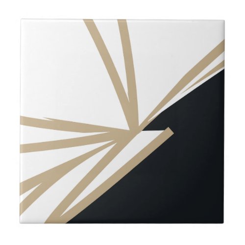 Modern Abstract Black White Gold Ceramic Tile