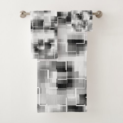 Modern Abstract Black White Gray  Bath Towel Set