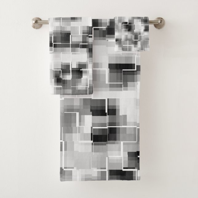 Modern Abstract Black White Gray  Bath Towel Set (Insitu)