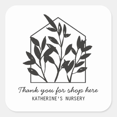 Modern Abstract Black White Houseplant Thank you Square Sticker