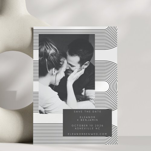 Modern Abstract Black White Lines Photo Wedding Save The Date