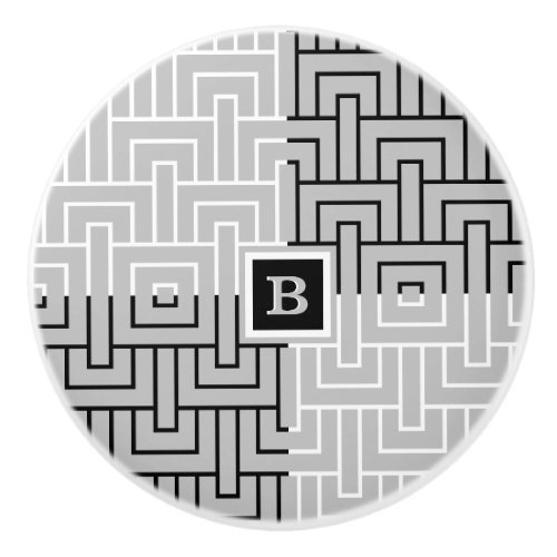 Modern Abstract Black White Monogram Drawer Ceramic Knob