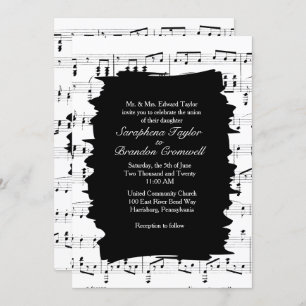 Modern Abstract Black White Music Wedding Invite