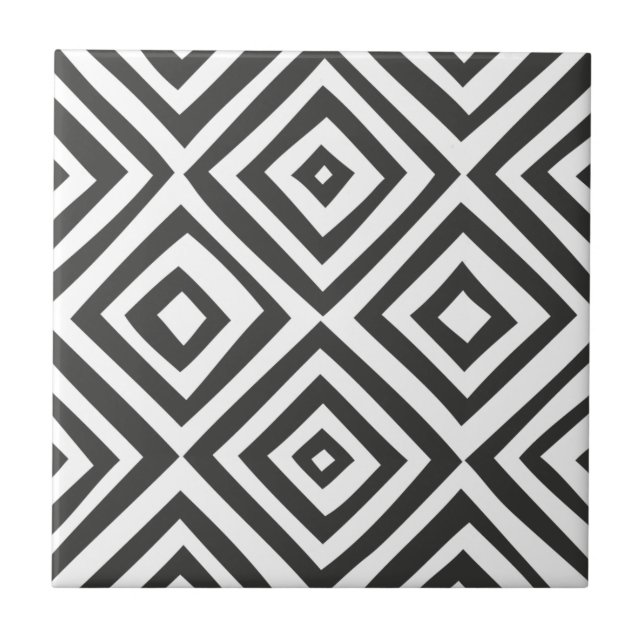 Modern Abstract Black White Shape Triangle Pattern Ceramic Tile (Front)