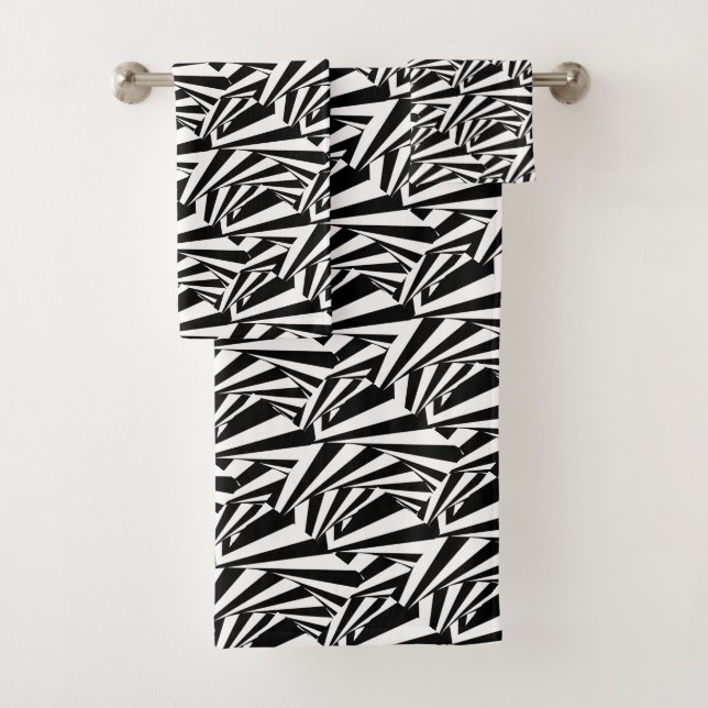 Modern Abstract Black & White Swirls Towel Set (Insitu)