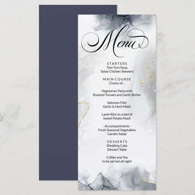 Modern Abstract Black & White Watercolor  Menu (Front/Back)