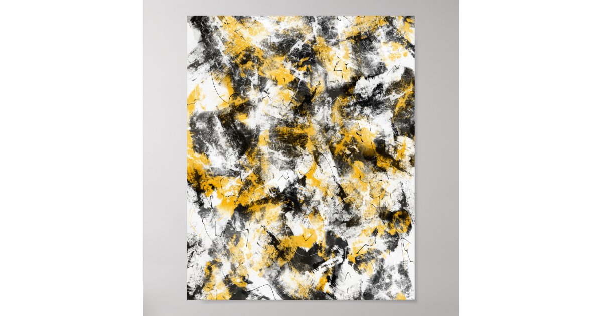 Modern Abstract, black, white, yellow Poster Zazzle