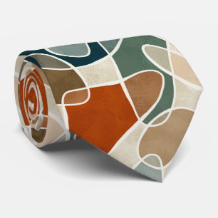 Modern Abstract Blobs, Teal, Olive, Rust, Beige Neck Tie