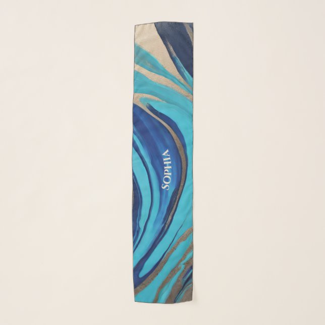 Modern Abstract-Blue and Gold- Scarf (Front)