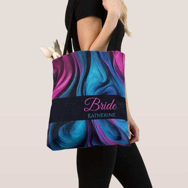 Modern Abstract-Blue and Pink-Bride- Tote Bag (Close Up)