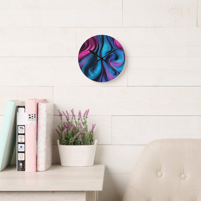 Modern Abstract-Blue and Pink Round Clock (Reading Room)